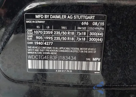 2015 Mercedes-Benz Gla 250 from USA, damaged, VIN WDCTG4EB3FJ183434